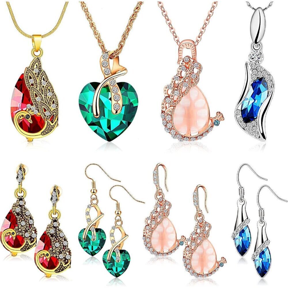 4-Piece Peacock Jewelry Set for Women - Crystal Necklace & Earrings for Gifts